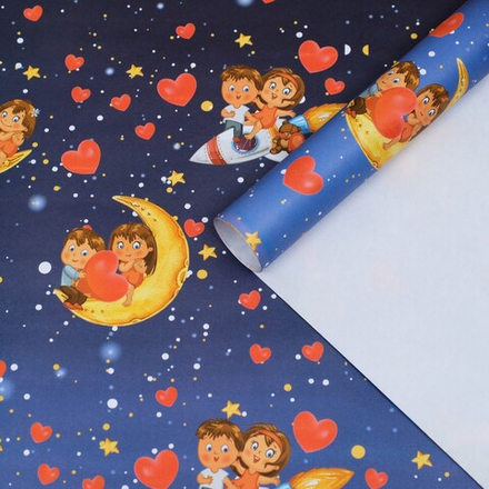 Бумага упаковочная глянцевая "Любовная парочка", 70 х 100 см