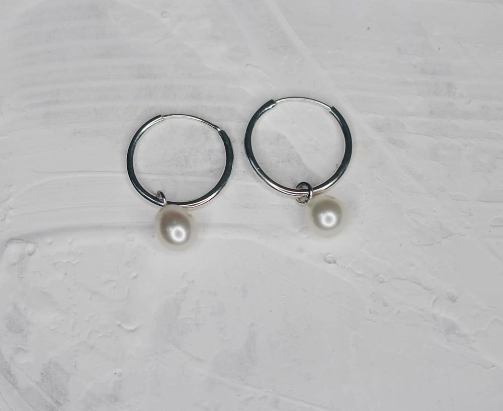 Серьги конго с белым жемчугом