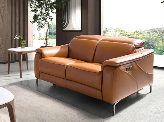 Двухместный диван с электрореклайнером Angel Cerda 6180, коричневая кожа