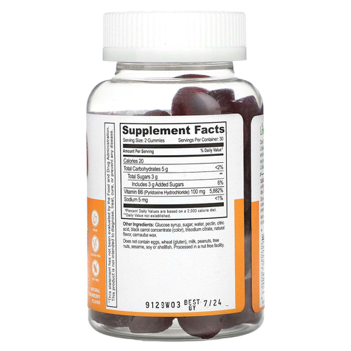 Lifeable, высокоэффективный витамин B6, со вкусом натуральной клубники, 60 жевательных таблеток (50 мг в 1 жевательной таблетке)