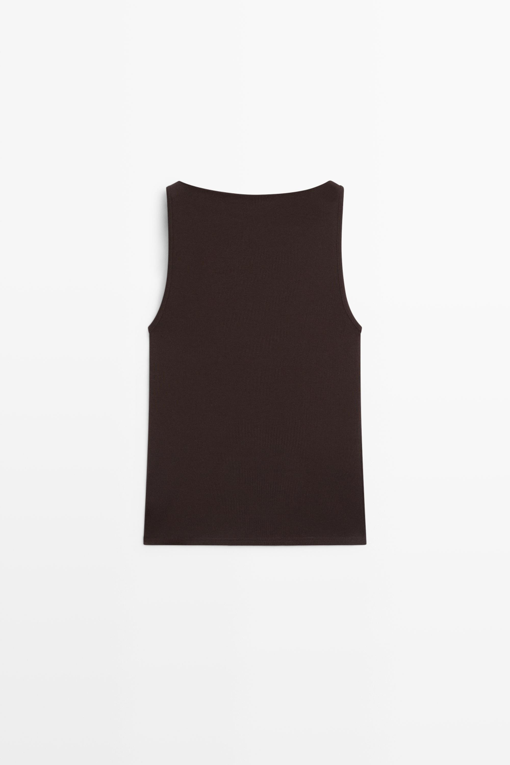 Massimo Dutti Хлопковая футболка с квадратным вырезом, коричневый