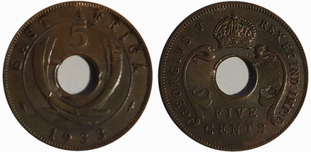 Британская Восточная Африка 5 центов, 1921 - 1936 Георг V F