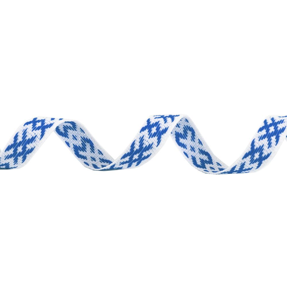 Лента (тесьма) жаккардовая 10.0 мм / 25±1 метров, Орнамент для северных народов, рис 9727 бел/синий, Gamma C3853 (C3752)