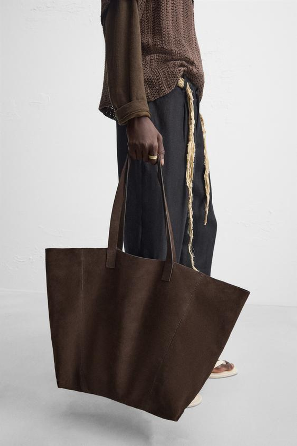 ZARA КОЖАНАЯ СУМКА-ШОПЕР, КОРИЧНЕВЫЙ