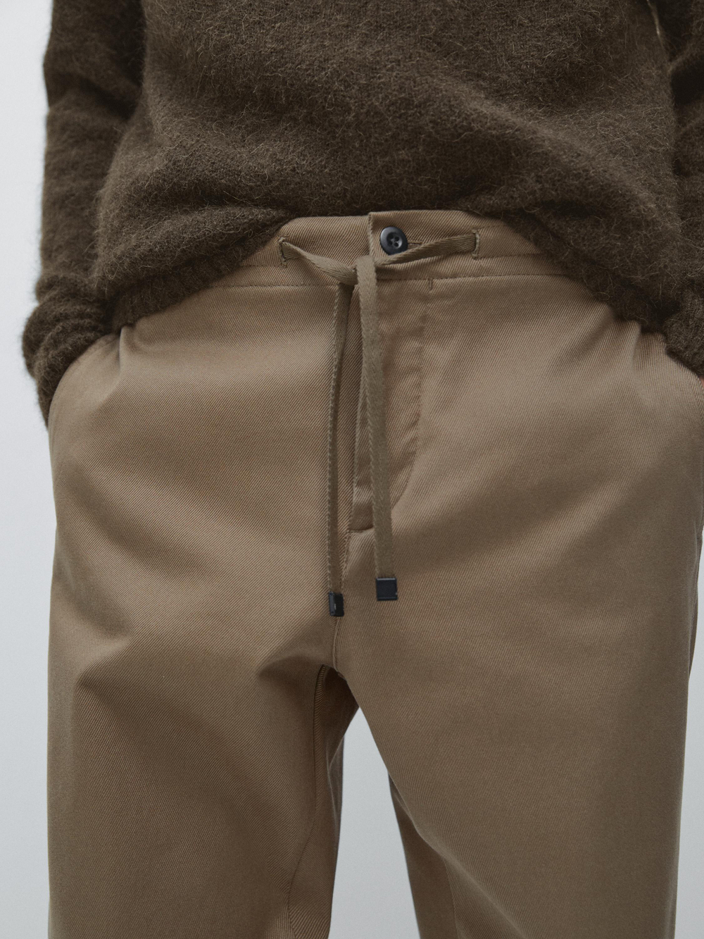 Massimo Dutti Брюки-джоггеры из смесовой хлопковой ткани, оливковый