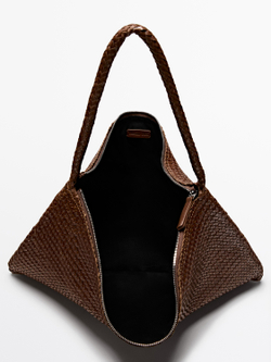 Massimo Dutti Большая плетеная сумка-саквояж из кожи наппа, коричневый