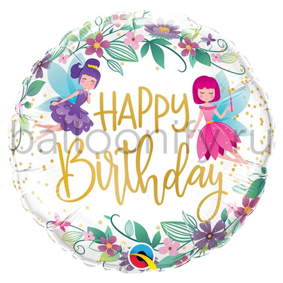Фольгированная фигура, круг, HB Феи и Цветы,18" / 45СМ