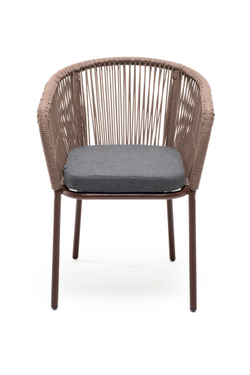 "Марсель" стул плетеный из роупа, каркас алюминий коричневый (RAL8016) муар, роуп коричневый круглый, ткань темно-серая 027