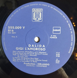 Винтажная виниловая пластинка LP Dalida Gigi Lamoroso (Бельгия 1974)