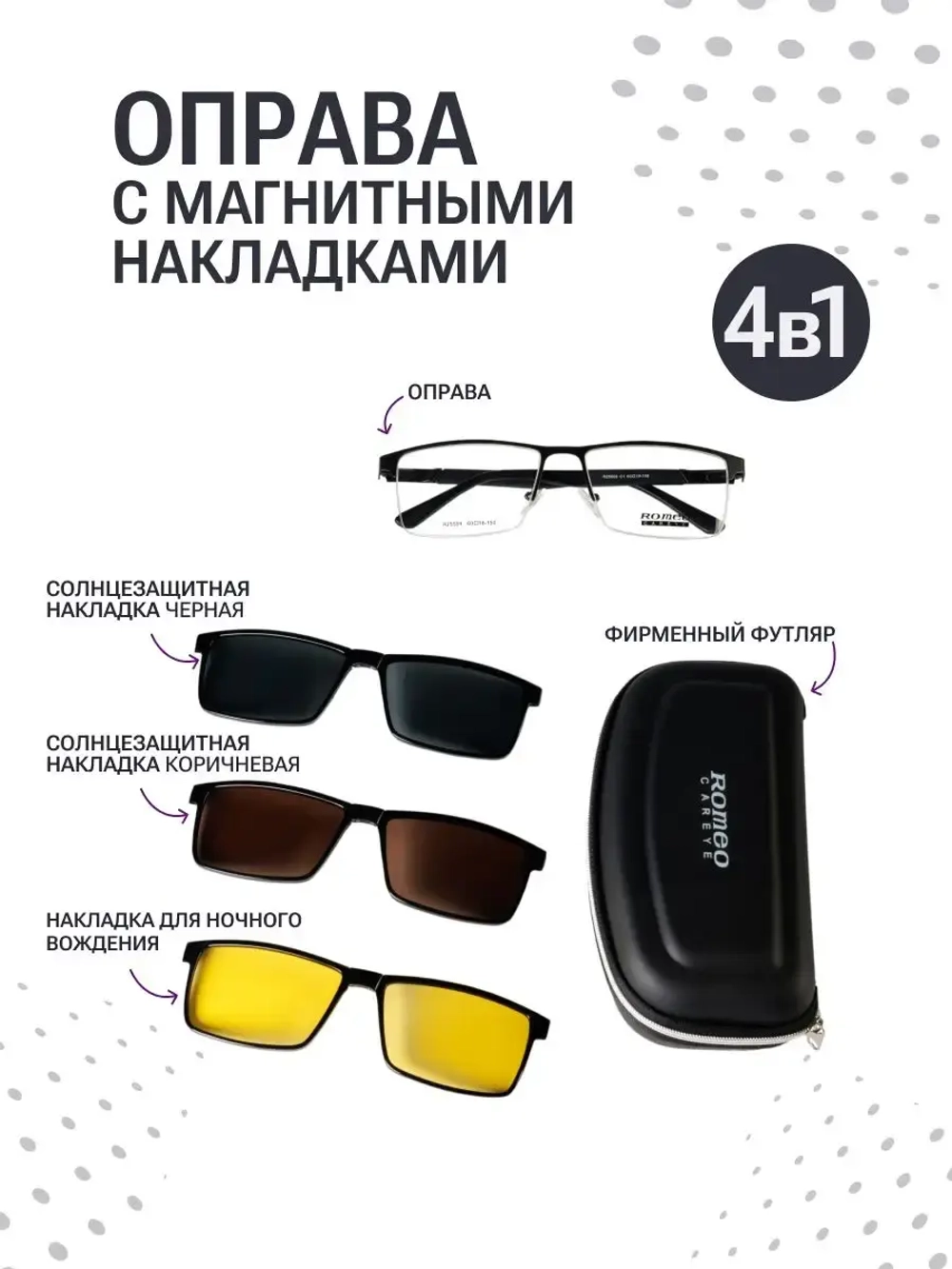 Оправа для очков с магнитными накладками 4в1