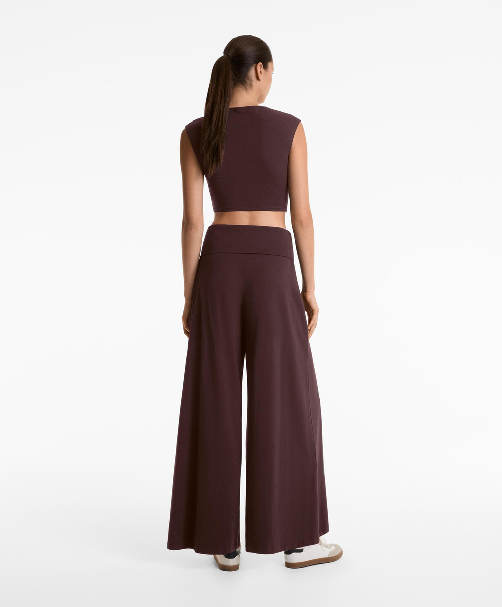 OYSHO Брюки прямого кроя из хлопковой смеси с отворотом на талии, шоколадный