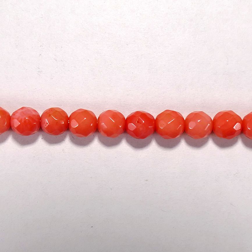 Бусина из коралла розового, облагороженного, фигурная, 6 мм (шар, граненая)