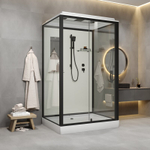 Душевая кабина Niagara Standart ST100/80/15Q/BL (100х80х215) прямоугольник,поддон 15см,распашная,проф.черный,3 места