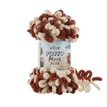 Пуффи Море ПЛЮС (Puffy More plus) пряжа Alize 100%микрополиэстер 2х250г/11м (8010 кремовый/каштановый)