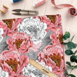 Ткань интерлок шикарные пионы