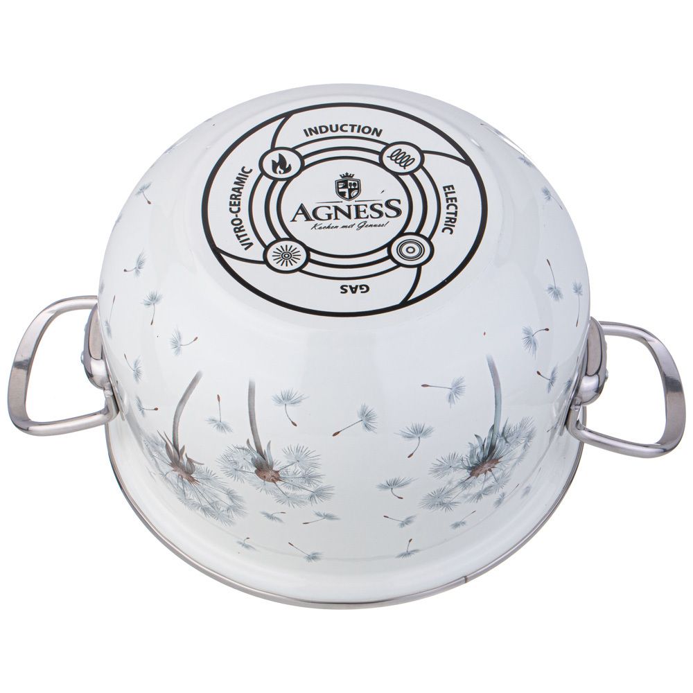 КАСТРЮЛЯ AGNESS ЭМАЛИРОВАННАЯ СО СТЕКЛЯННОЙ КРЫШКОЙ СЕРИЯ "DANDELION", 3,8 Л ДИА. 22СМ