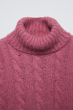 ZARA СВИТЕР С УЗОРОМ «КОСЫ», ПУДРОВО-РОЗОВЫЙ