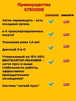 Дизельный генератор 5 кВт S7500DE Сибиряк (11 л.с., 5/5,5 кВт)