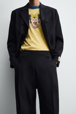 ZARA HARRY LAMBERT X DISNEY БРЮКИ КОСТЮМНЫЕ СО СКЛАДКАМИ, МОРСКОЙ СИНИЙ