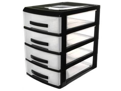 Комод 4-х секционный Мини черный/прозрачный