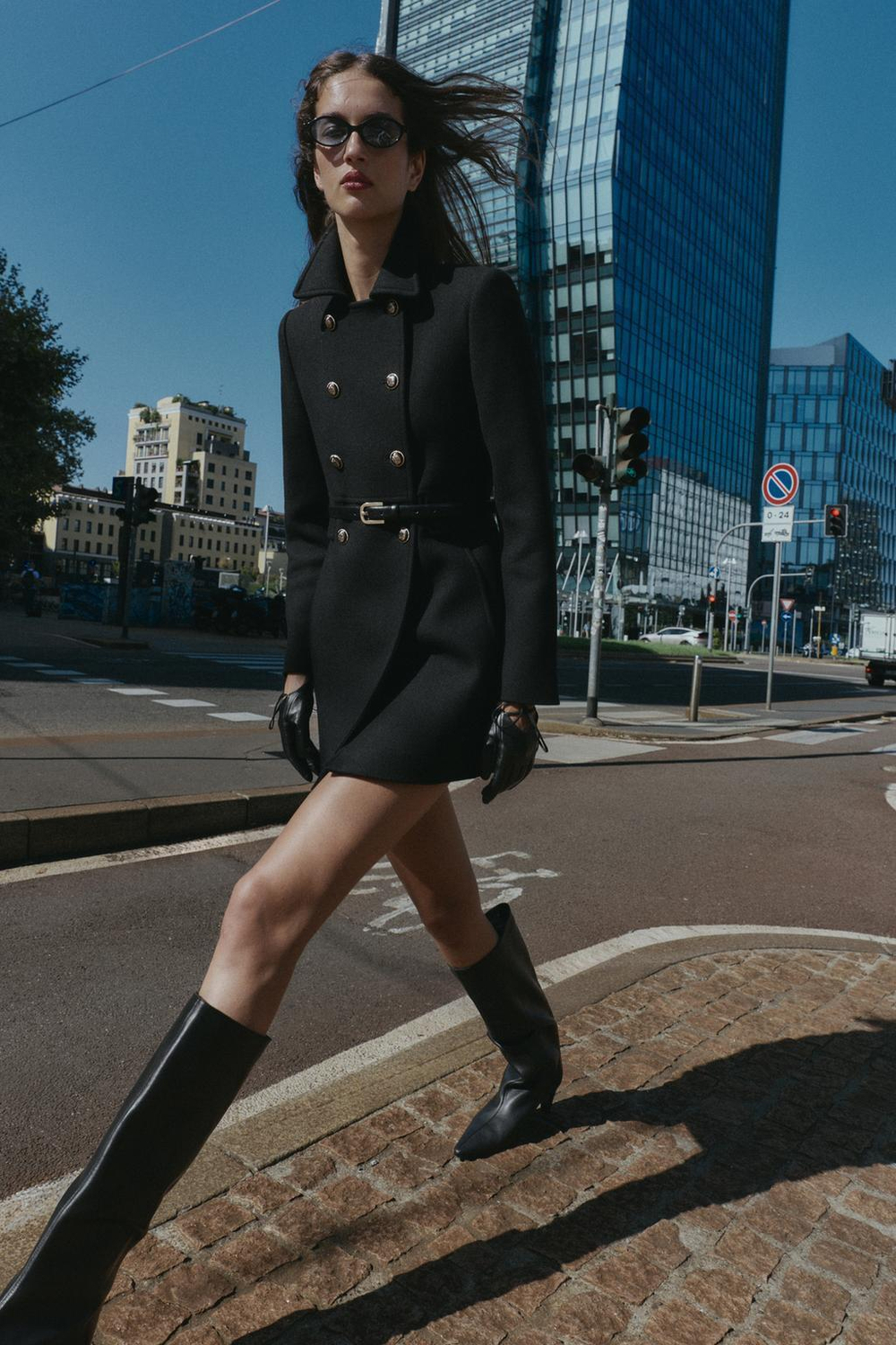 ZARA КОРОТКОЕ ДВУБОРТНОЕ ПАЛЬТО С ШЕРСТЬЮ, ЧЕРНЫЙ