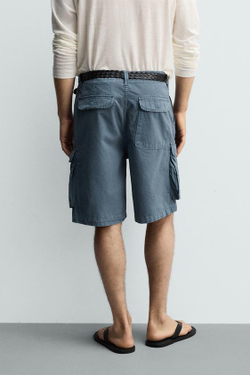 ZARA ШОРТЫ КАРГО RELAXED FIT, СИНИЙ