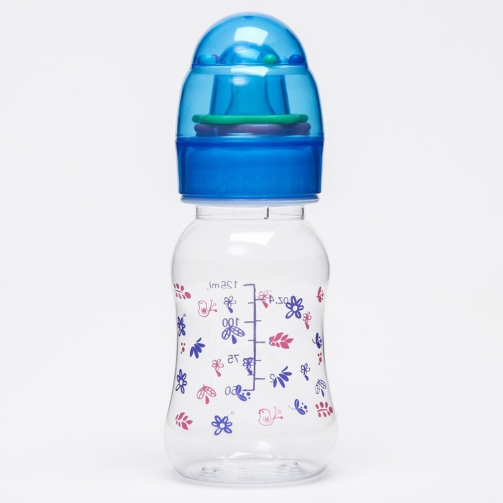 4780642 Бутылочка для кормления, крышка-погремушка, 125 мл., цвет голубой