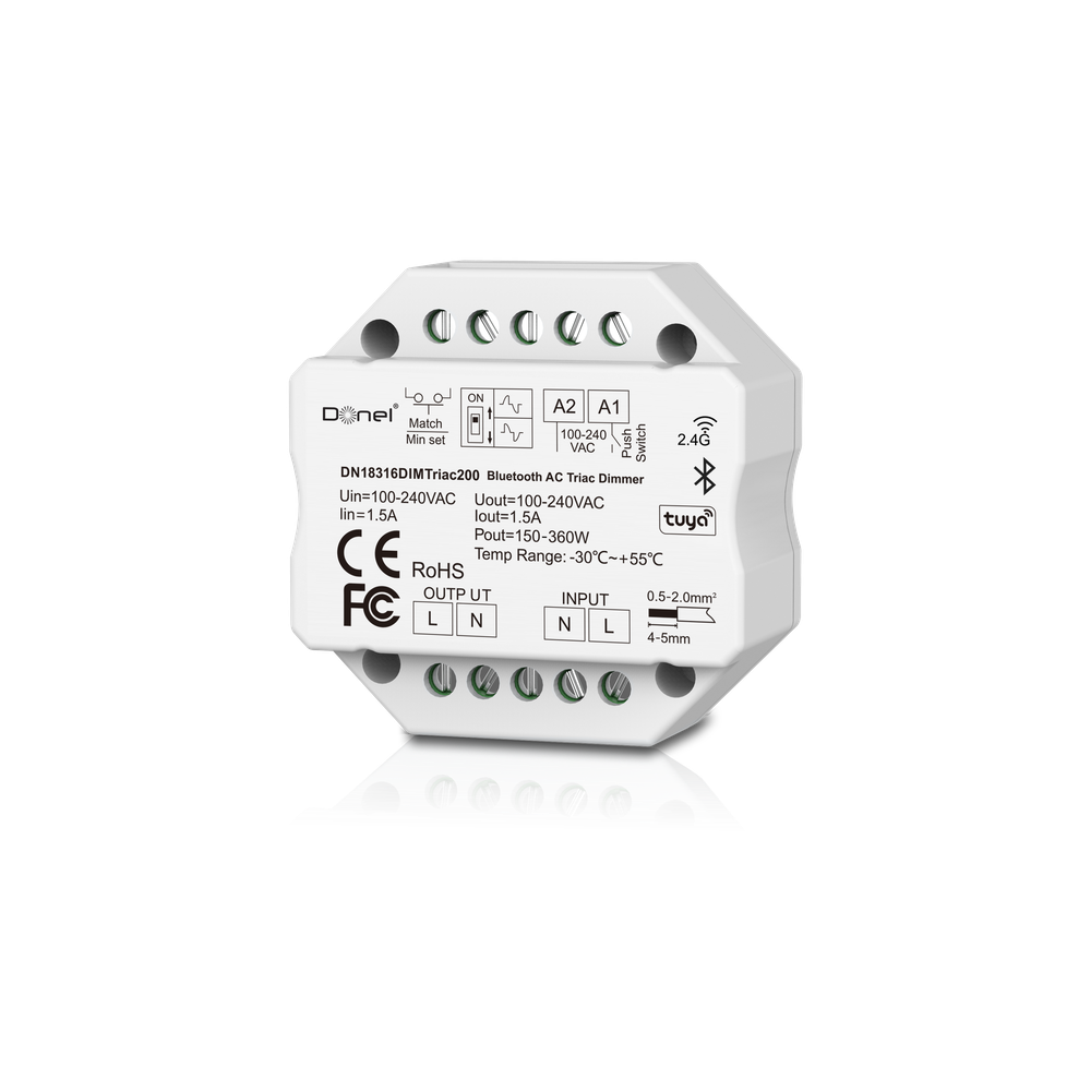 Диммер-таблетка Triac,  управление через  BT+RF+Push,  питание 230В,  1-но канальный,  максимальная мощность LED 200Вт
