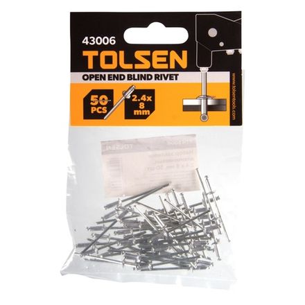 Цена на TOLSEN (TT43006) Набор заклепок алюминиевых, 2,4 х 8 мм, 50 шт