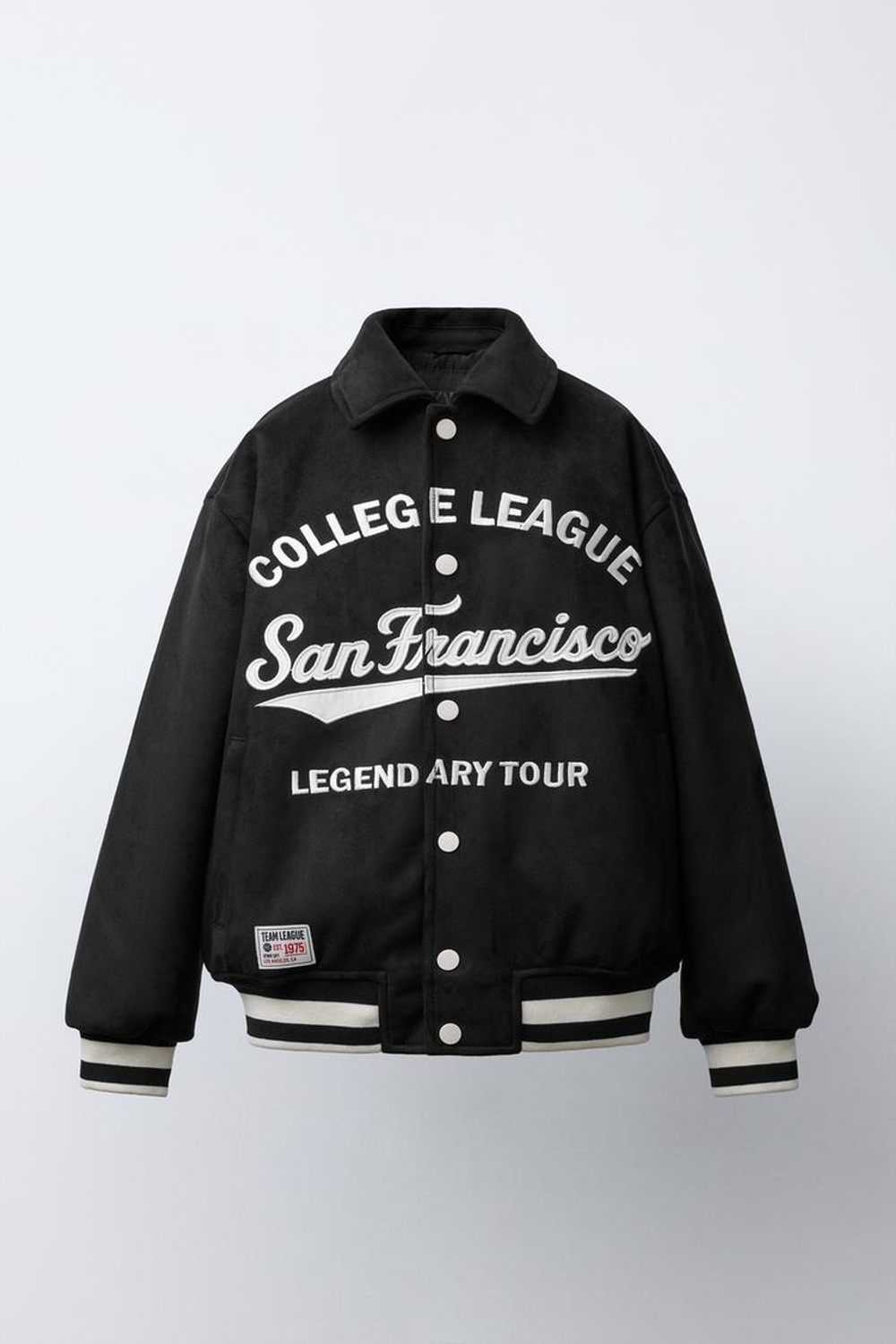 ZARA БОМБЕР ИЗ ИСКУССТВЕННОЙ ЗАМШИ С ВЫШИТЫМ ТЕКСТОМ, ЧЕРНЫЙ