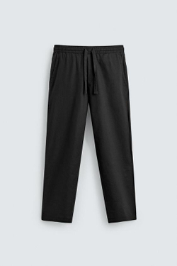 ZARA БРЮКИ RELAXED FIT ИЗ СМЕСИ ХЛОПКА, ЧЕРНЫЙ