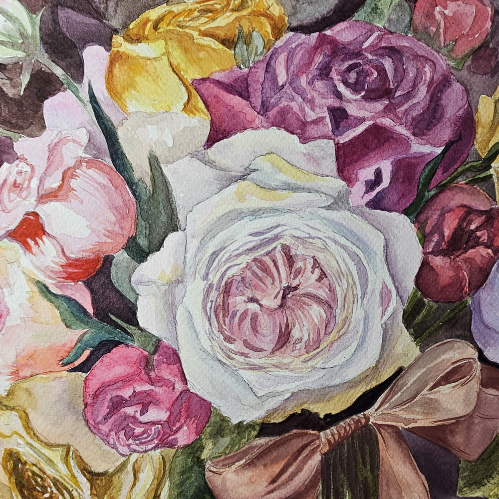 Картина авторская акварельная в паспарту 50х70 см на стену для интерьера "Голландский букет"