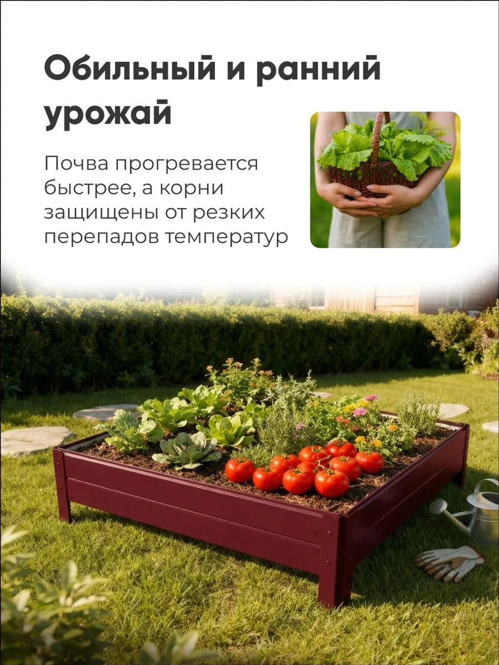 Грядка Ивановская 1х1 метра, борт 20см Красный (RAL 3005), (сборка: саморезы)