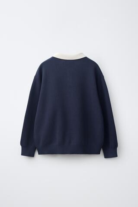 ZARA ТРИКОТАЖНЫЙ ДЖЕМПЕР ПОЛО В СТИЛЕ ПРЕППИ, МОРСКОЙ ТЕМНО-СИНИЙ