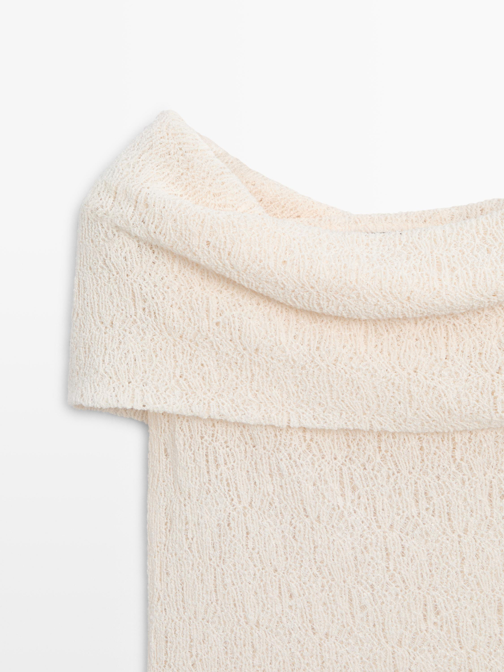 Massimo Dutti Топ из рельефной ткани с открытыми плечами, натуральный/кремовый