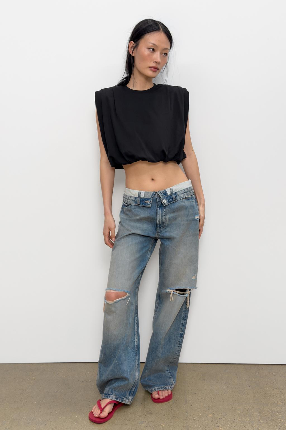 ZARA ТОП-БАЛЛОН С ПОДПЛЕЧНИКАМИ, ЧЕРНЫЙ