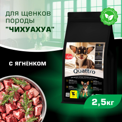 Корм сухой для щенков породы Чихуахуа, премиум полнорационный комплекс, с ягненком, 2,5 кг, QUATTRO