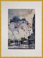 Картина авторская акварельная в паспарту 30х40 см на стену для интерьера "Индустриальный пейзаж"