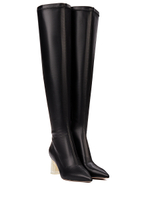 Женские чёрные ботфорты с жемчужным каблуком