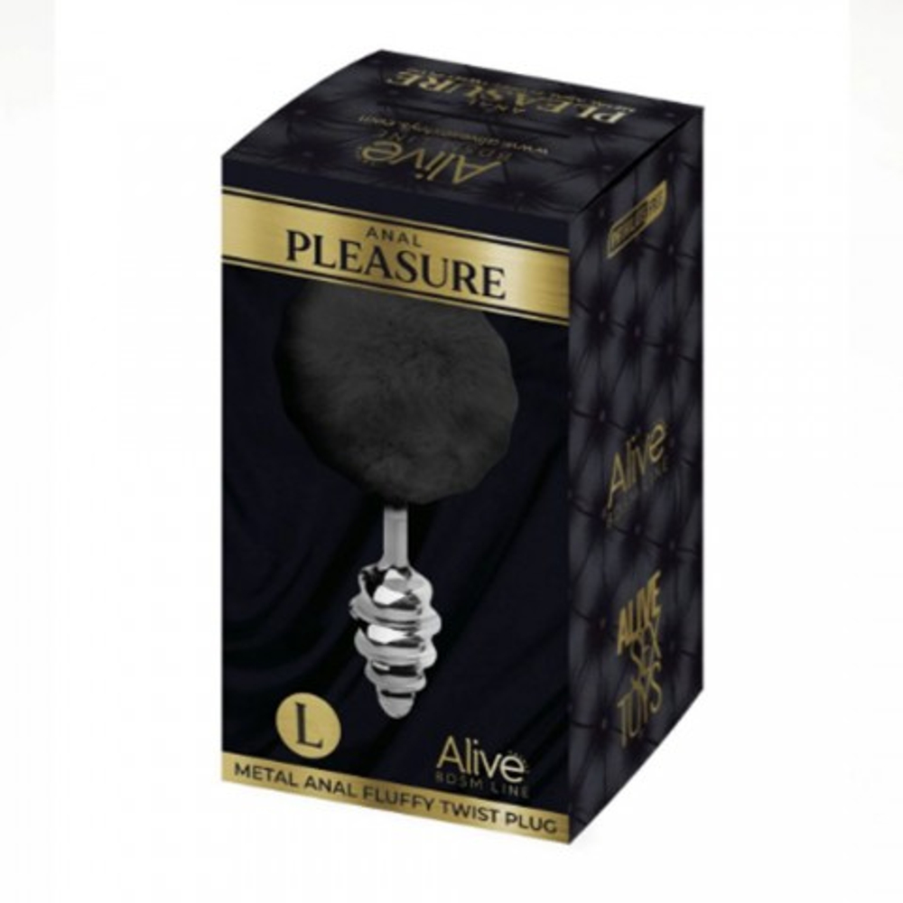 Анальный плаг Fluffy Twist чёрный L от Alive (9×4 см)