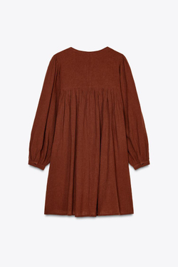 ZARА КОРОТКОЕ ПЛАТЬЕ С ВЫШИВКОЙ, ТЕРРАКОТОВЫЙ