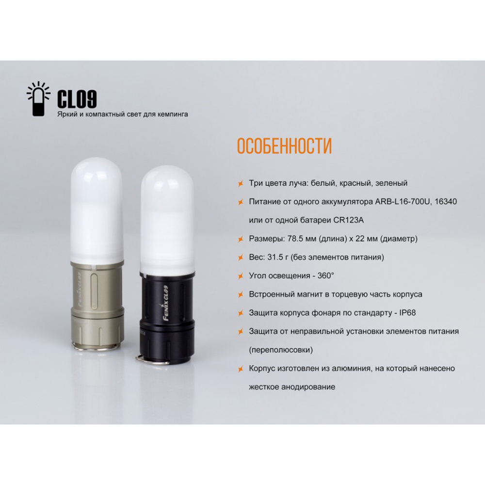 Фонарь Fenix CL09GY серый