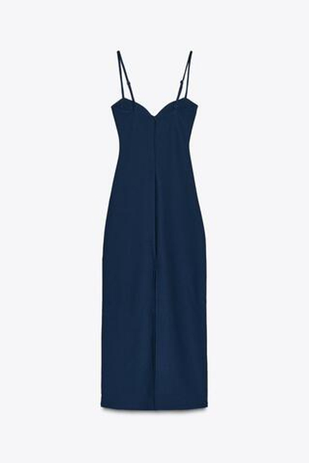 ZARA ПЛАТЬЕ ИЗ КРЕПА С ВЫРЕЗОМ СЕРДЕЧКОМ, МОРСКОЙ СИНИЙ