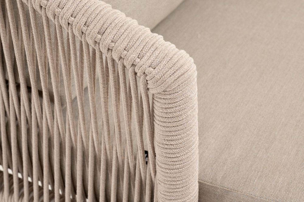 "Верона" кресло плетеное из роупа, каркас алюминий белый муар, роуп бежевый круглый, ткань бежевая 052