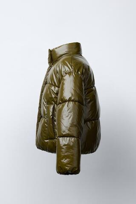 ZARA СТЕГАНАЯ КУРТКА С БЛЕСТЯЩЕЙ ОТДЕЛКОЙ, ОЛИВКОВЫЙ