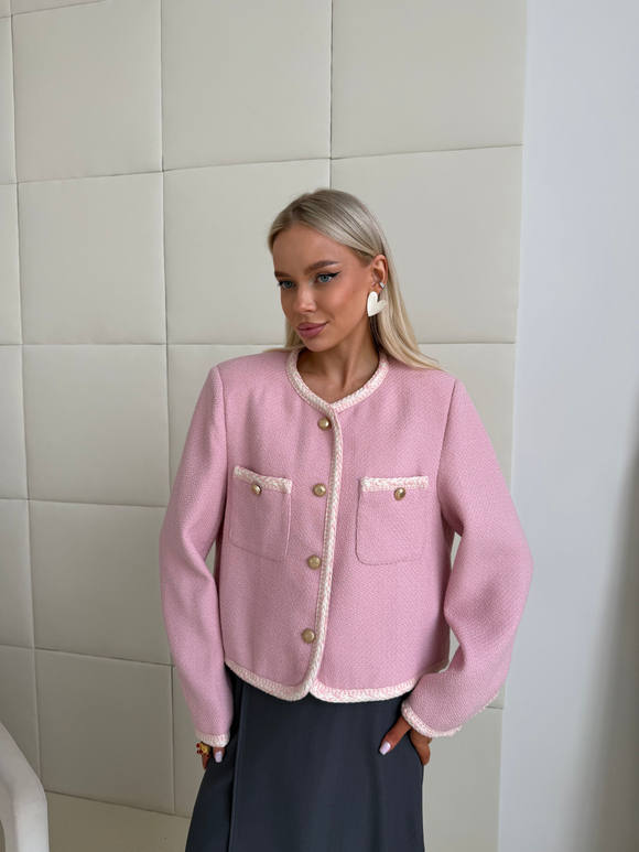 Жакет твидовый розовый