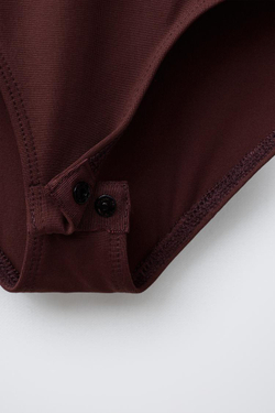 ZARA БОДИ ИЗ ПОЛИАМИДА С ВЫРЕЗАМИ, КОРИЧНЕВЫЙ