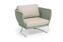 "Фиджи" кресло плетеное из роупа, каркас алюминий светло-серый (RAL7035) муар, роуп зеленый (4204) круглый tex, ткань Mossle бежевая