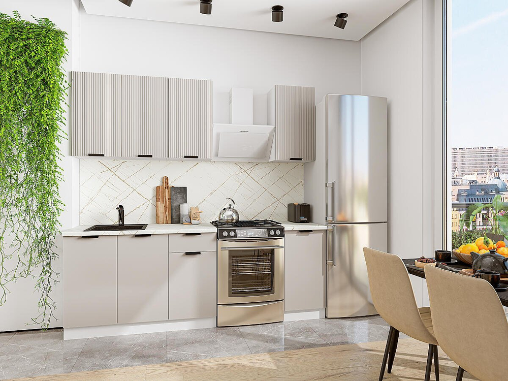 Прямая модульная кухня Евро Лайн-06 Агат - Белый 2140*1400*600