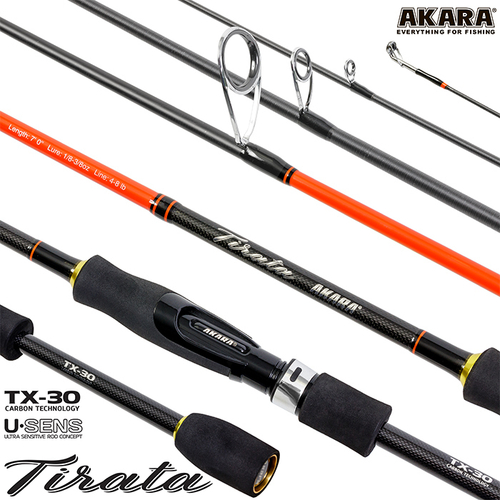 Спиннинг штекерный угольный 2 колена Akara SL1002 Tirata 802MLMF TX-30 (3,5-10,5) 2,44 м